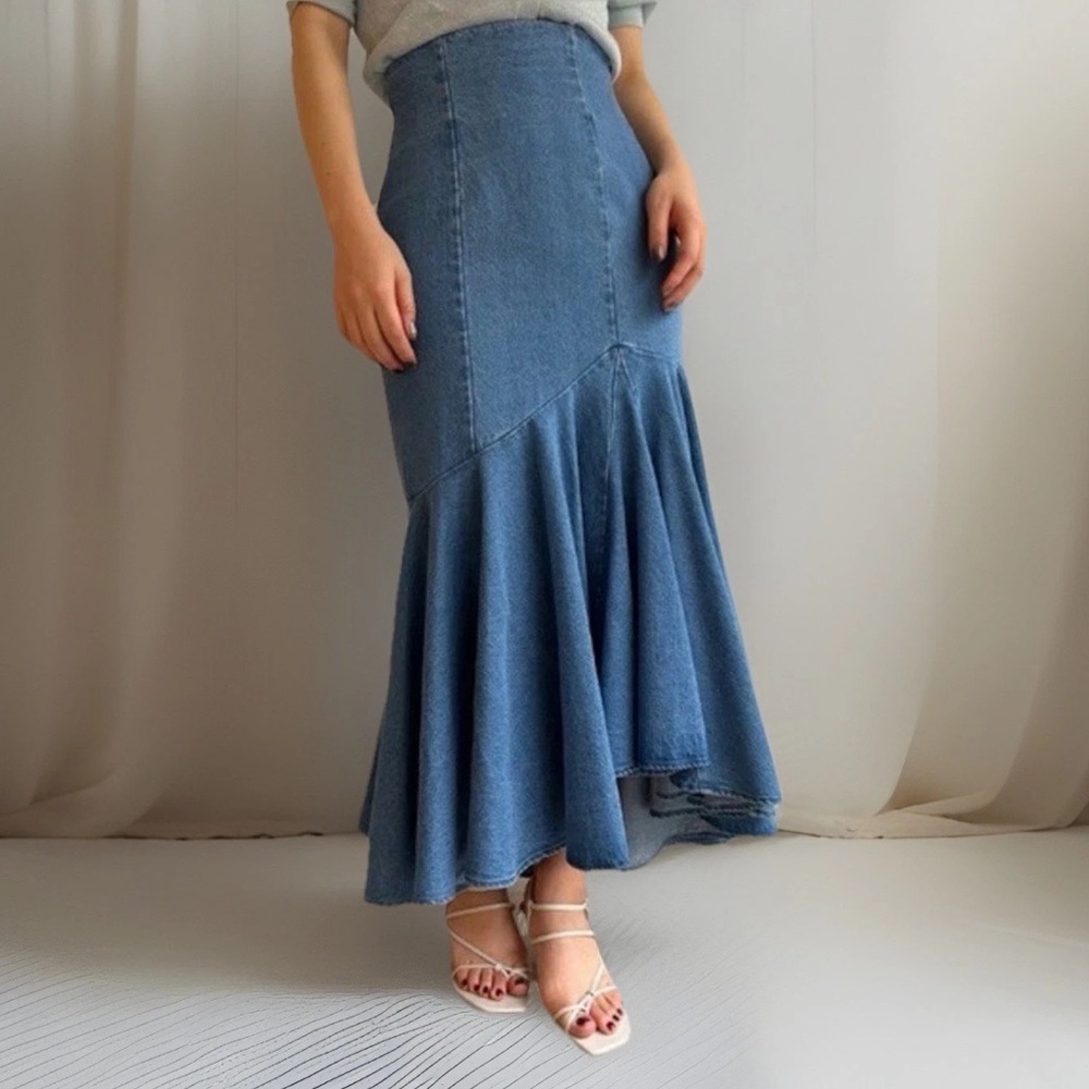 SNIDEL Denim Mermaid Maxi Skirt Hi-Low Hem Size 2 Japanese Brand